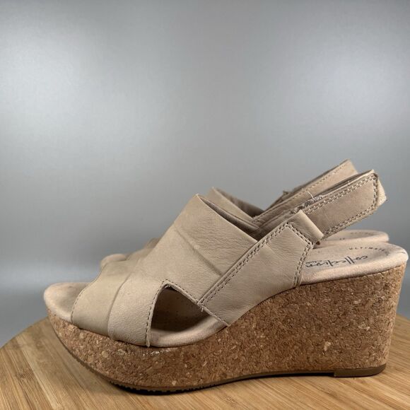 Clarks Annadel Ivory Wedge Sandal Beige Leather Womens 9 Platform Slingback - Picture 3 of 7